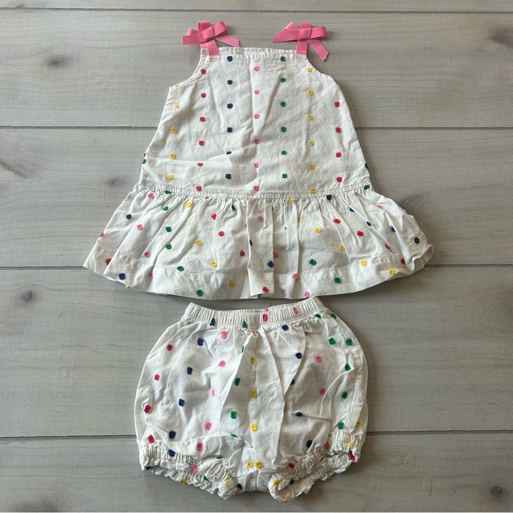 Hanna Andersson White Polka Dot Top & Bloomers Set Outfit